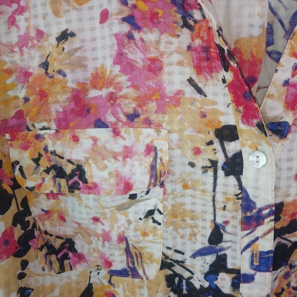 Kim Rogers LP Spring Floral Purple Red Gold Top L Petite - Picture 3 of 9